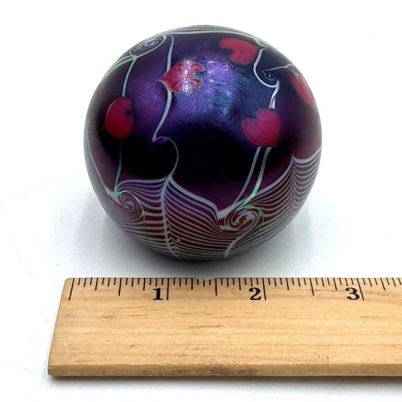 Grant and Randolph Studios deep Cabot Blue swirl and red heart design paperweigh - Picture 8 of 8